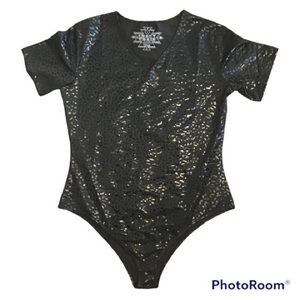 🚂 CRAZY Train Black Shiny Bodysuit NWOT